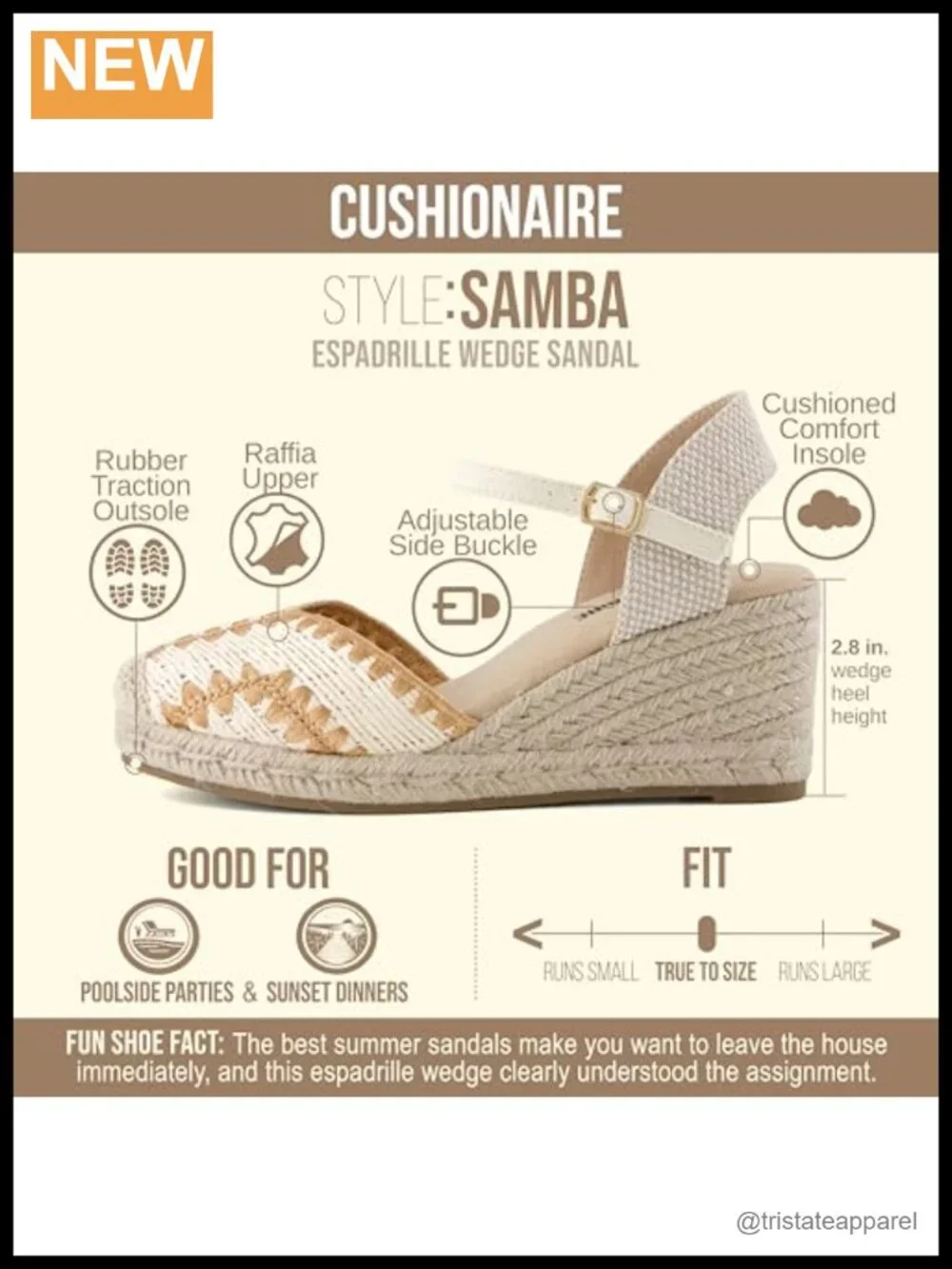 CUSHIONAIRE Samba Raffia Espadrille Wedges Closed Toe Ankle Strap Women's